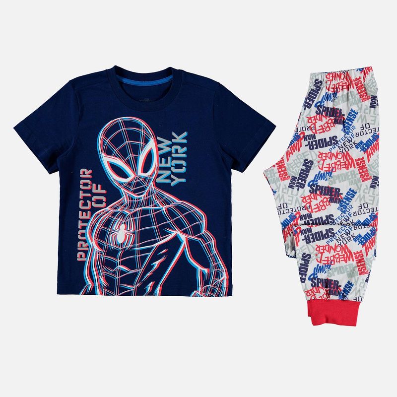 Pijama de Spiderman pantalón largo azul, rojo y gris para niño