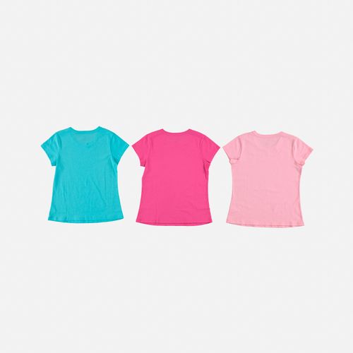 Pack x3 camisetas para niña, manga corta azul/fucsia/rosado de Mic