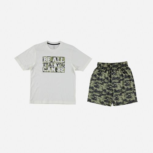 Pijama de teen niño, manga corta/pantalón corto, marfil/verde de Mic