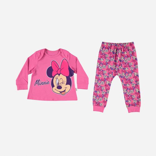 Pijama de bebé niña, manga larga/pantalón largo rosada de Minnie Mouse ©Disney