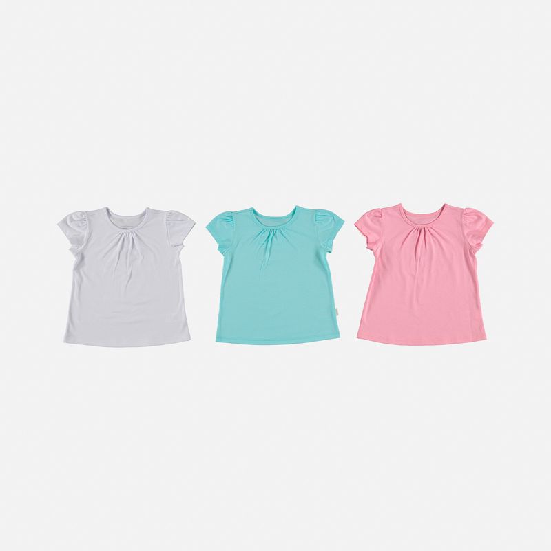 Contabilidad excusa Comedia de enredo Camiseta x3 de niña, manga corta blanca/azul/rosada de LittleMic