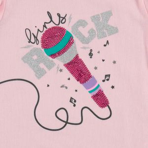 Camiseta de niña music town, manga corta rosada Littlemic