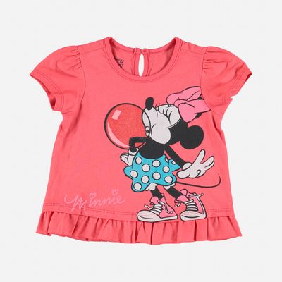 Camiseta de bebe niña, manga corta  coral de Minnie Mouse ©Disney