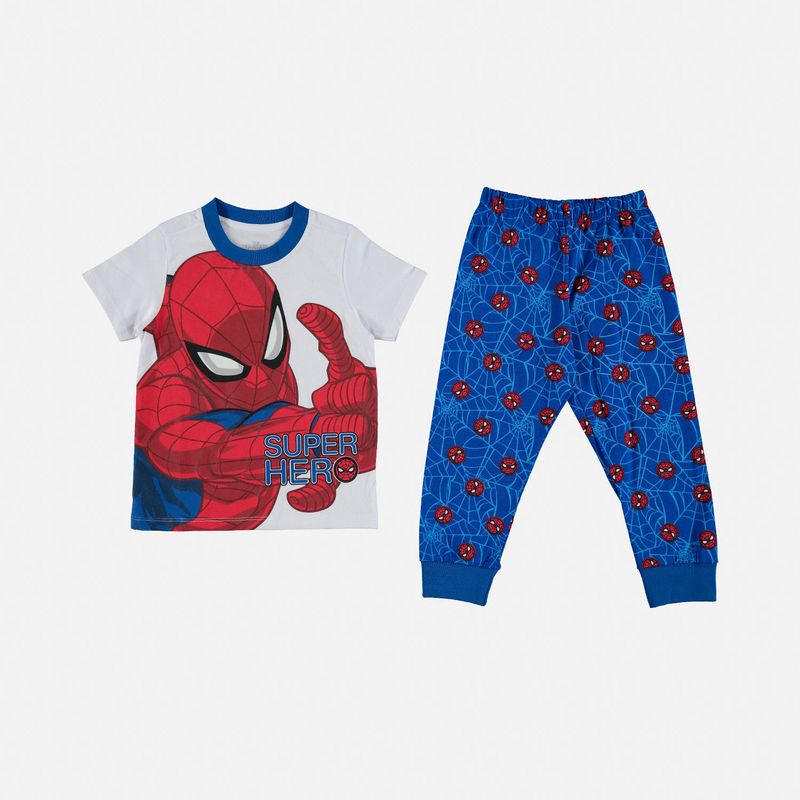 Pijama de niño, manga corta/pantalón largo blanca/ azul de Spiderman Marvel  - Tienda Online MIC