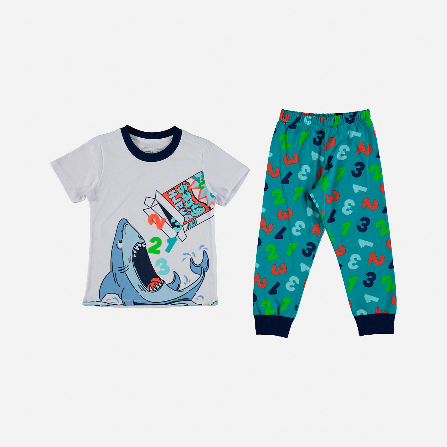 Pijama de niño corta/pantalón blanco/verde de LittleMic