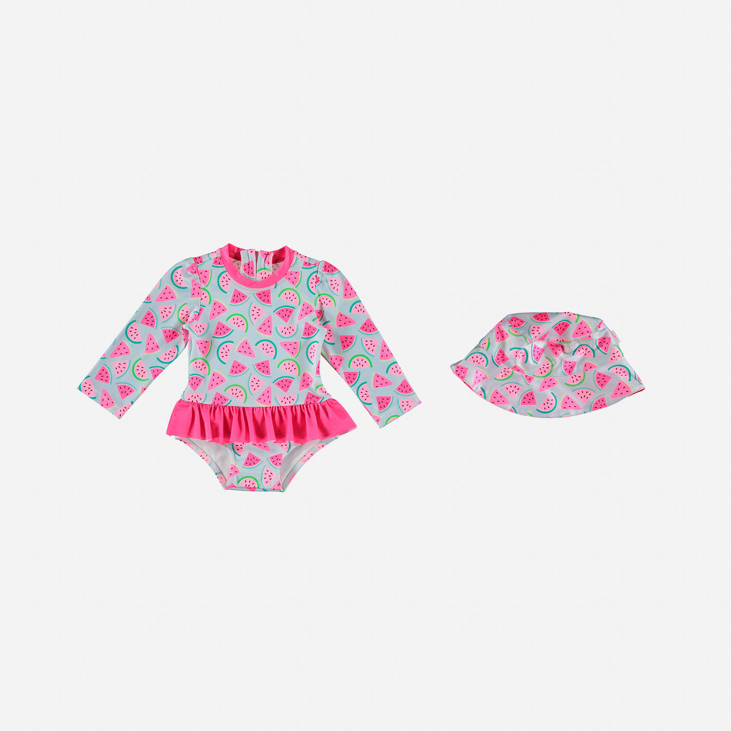 Vestido de baño LittleMic con gorro azul y fucsia para bebé niña - Tienda Online MIC