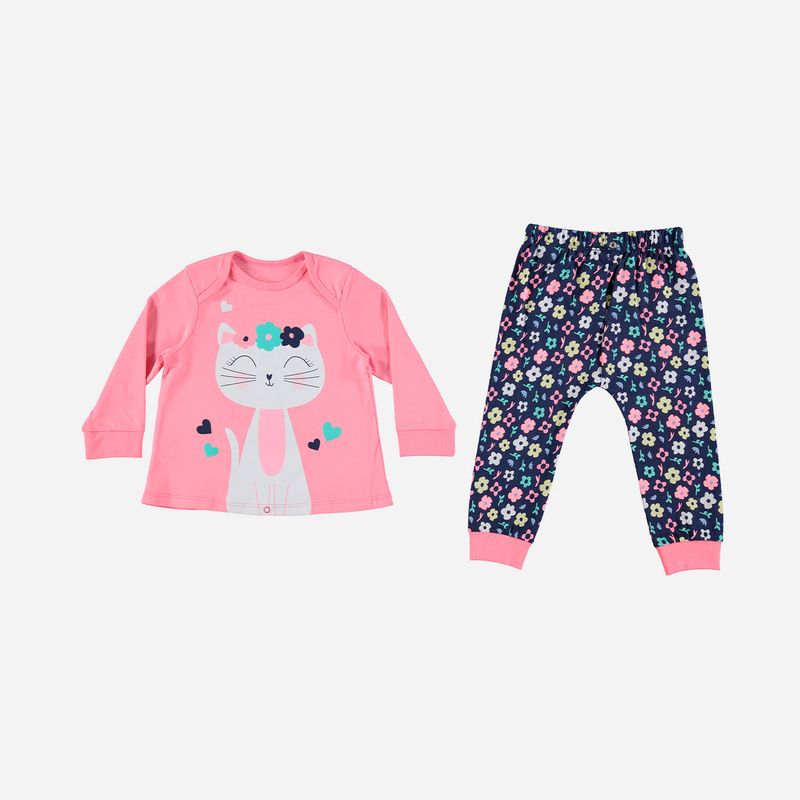 cuerda acampar minusválido Pijama de niña ,manga larga/pantalón largo rosado/azul de LittleMic