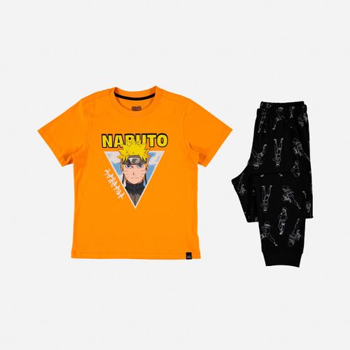 Pijama de Naruto con pantalón largo negro y naranja para niño