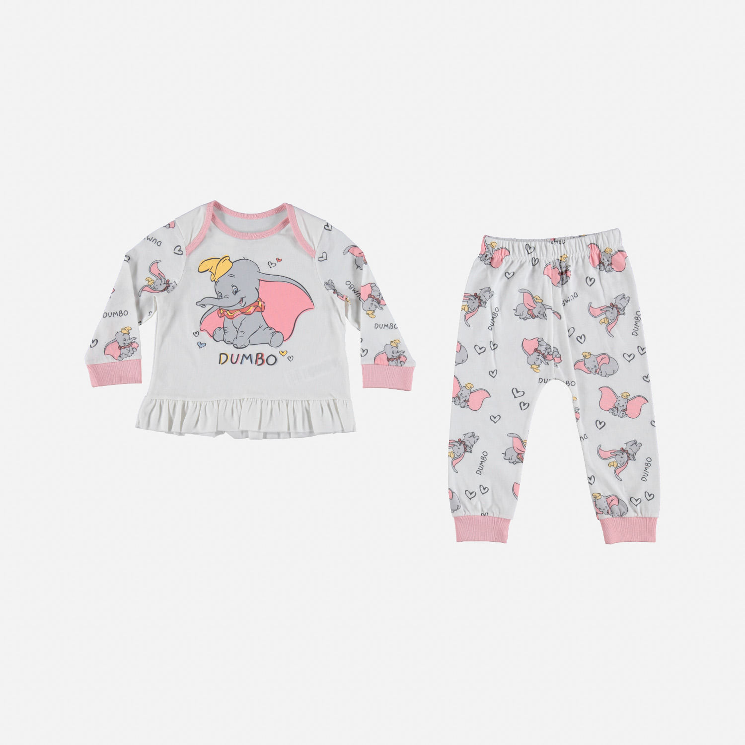 Pijama de bebé niña , manga larga/pantalón largo marfil de DumboPijama de bebé manga larga/pantalón largo marfil de Dumbo Tienda Online MIC