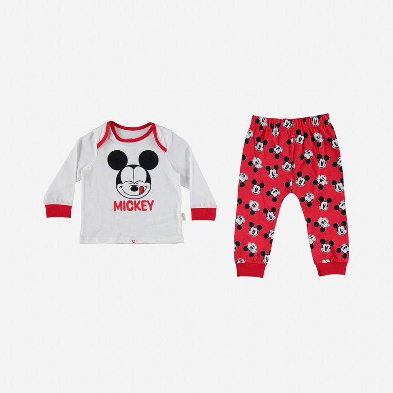 Pijama de unisex de pantalón largo blanco/rojo de Mouse