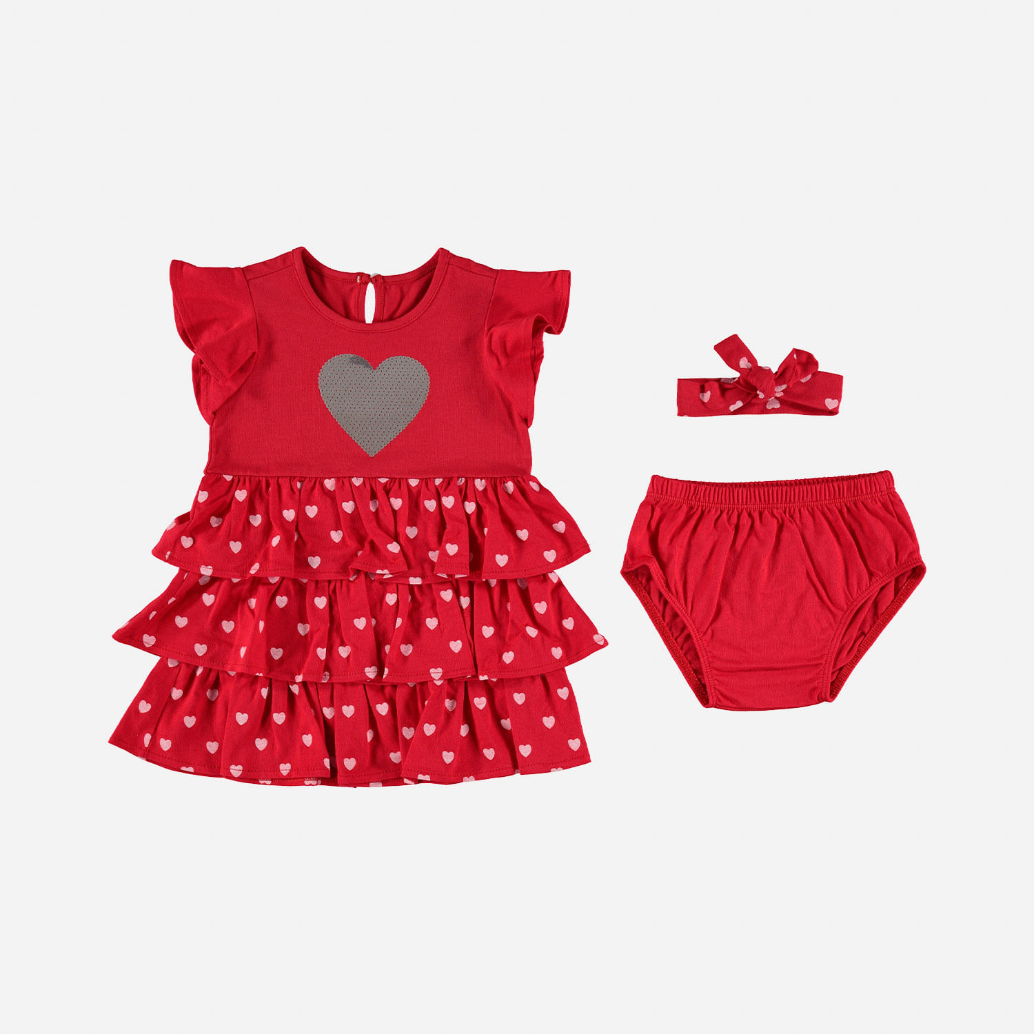 Vestido de bebé niña, manga corta rojo LittleMic