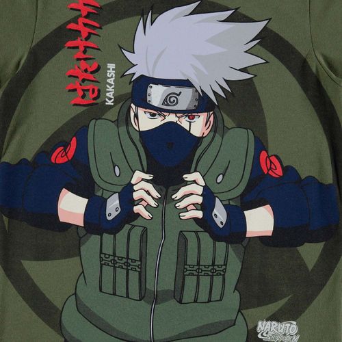 Camiseta de Naruto cuello redondo verde militar para niño