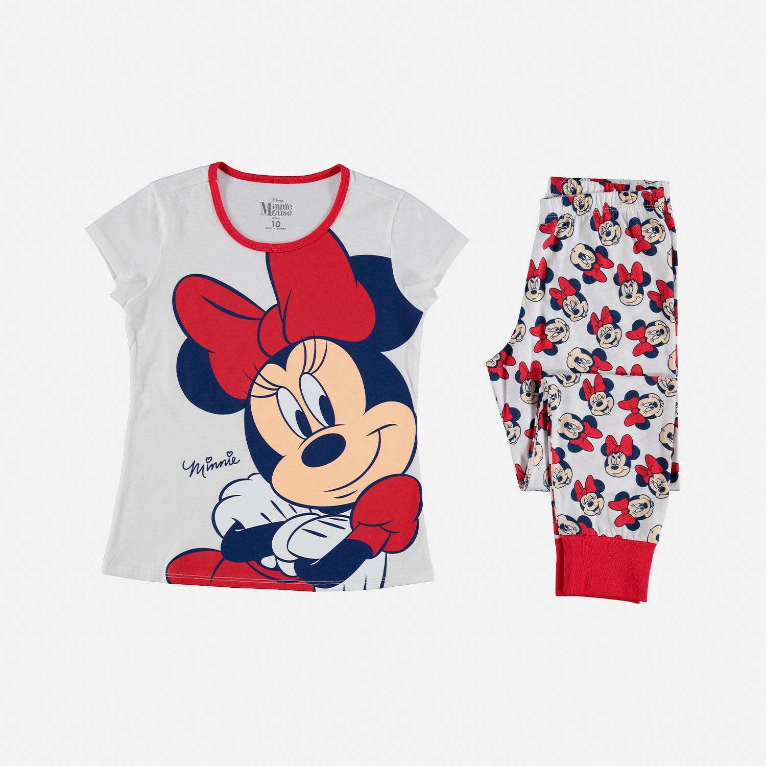 Cuatro plátano fecha Pijama para niña de pantalón largo, blanco/rojo de Minnie Mouse