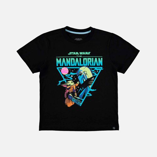 Camiseta de Mandalorian cuello redondo negra para niño