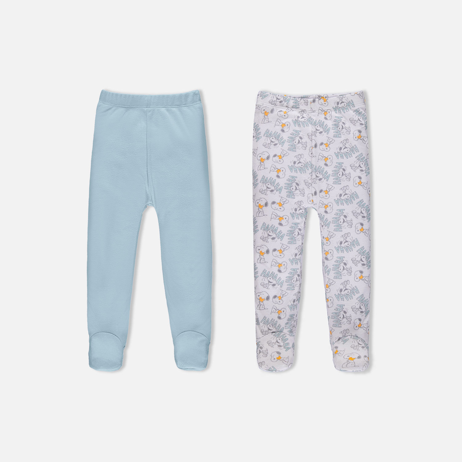 Pantalón X2 Snoopy con pies cubiertos azul y blanco para bebé niño