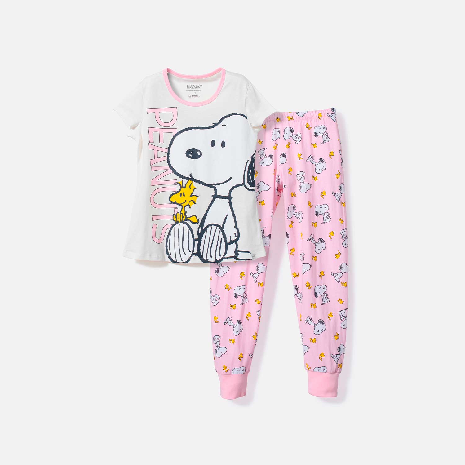 Repulsión Vuelo perrito Pijama de Snoopy manga corta marfil y rosada para niña