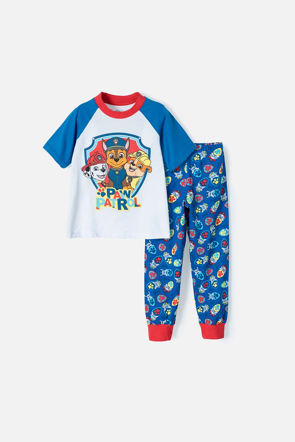 Pijama de niño, manga corta/pantalón largo blanco/azul de paw Patrol  ©Nickelodeon - Tienda Online MIC