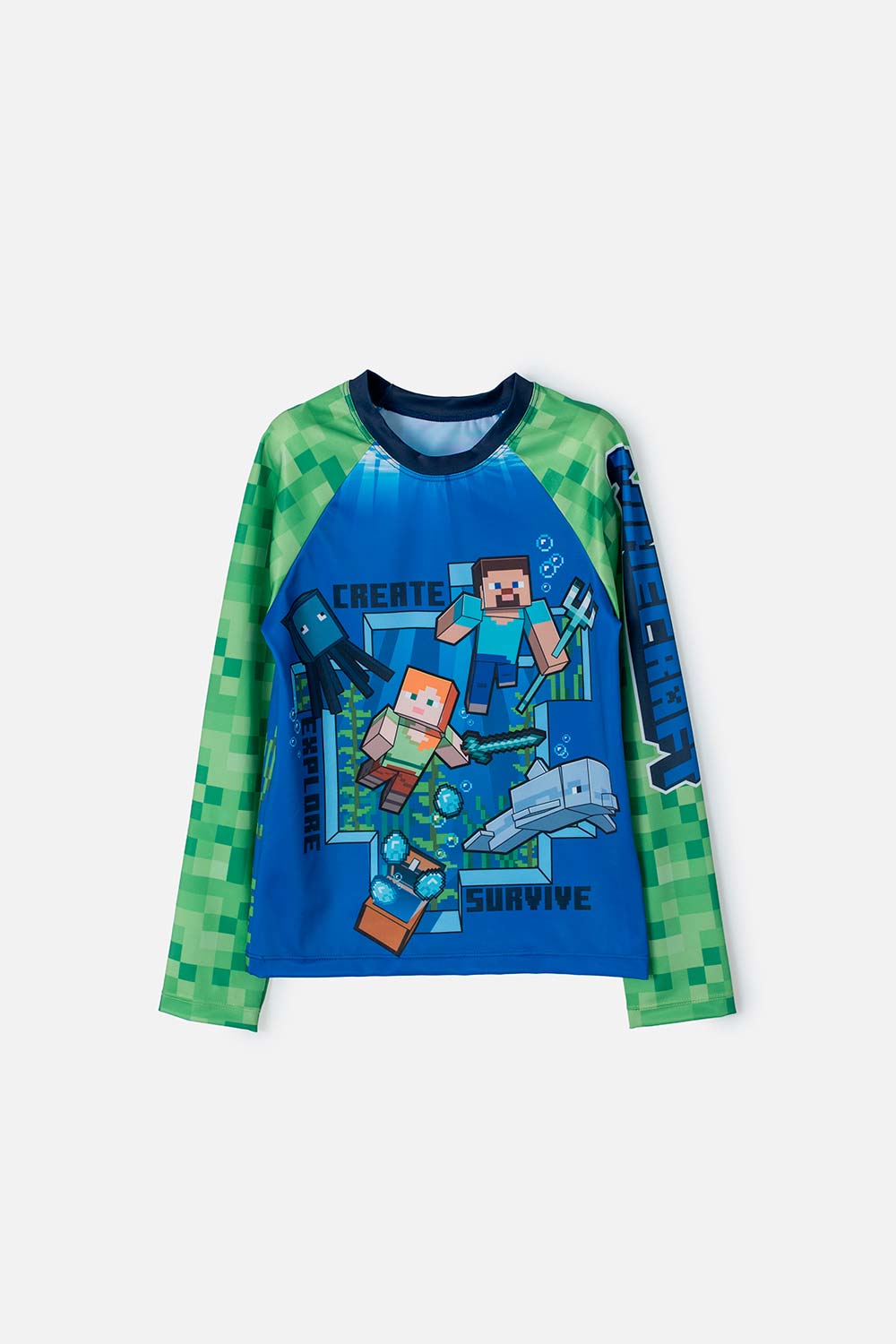 Camiseta de baño de Minecraft verde y azul manga larga para niño 6-0