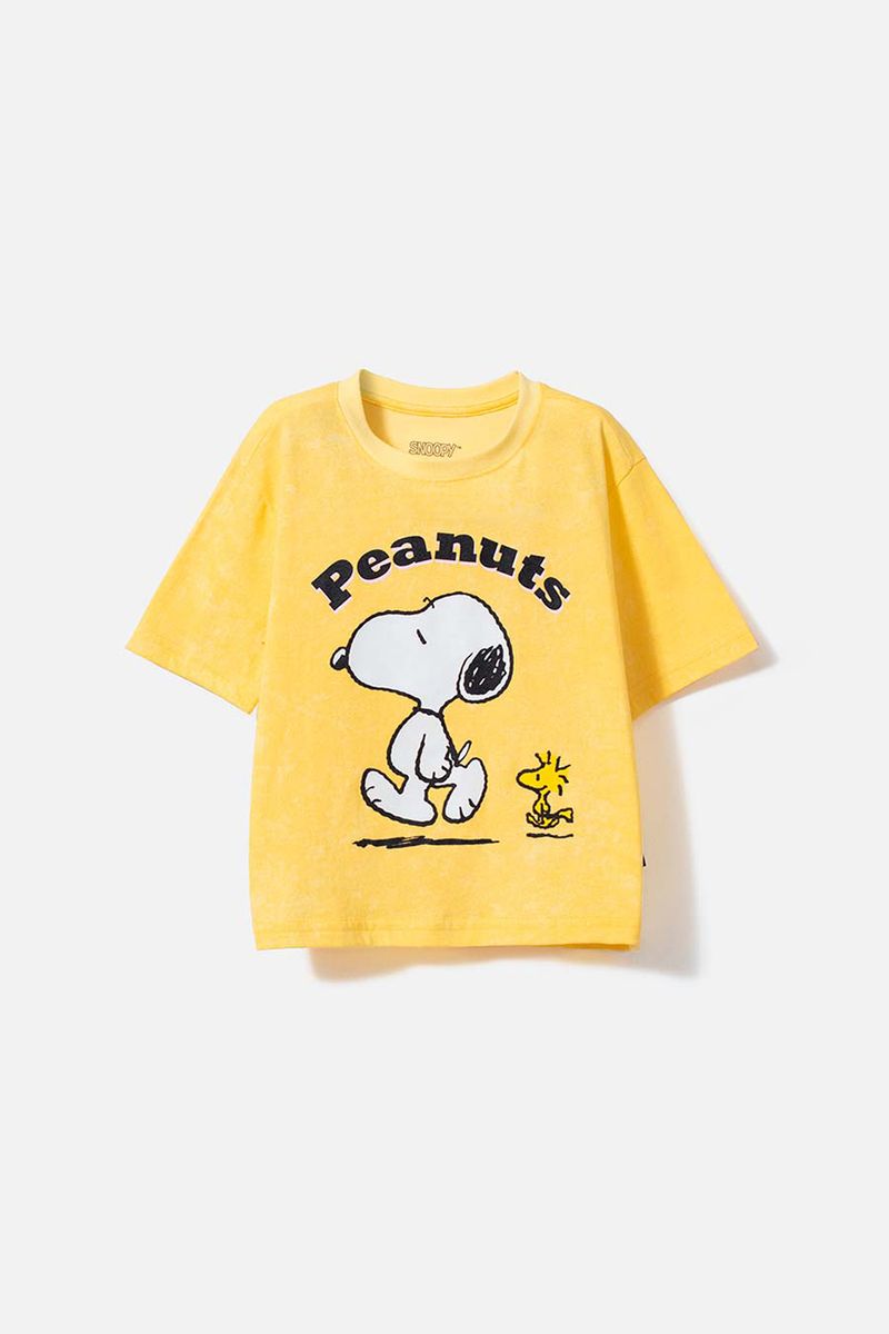 Camiseta motivo pop niña de manga corta con vuelta amarillo pálido