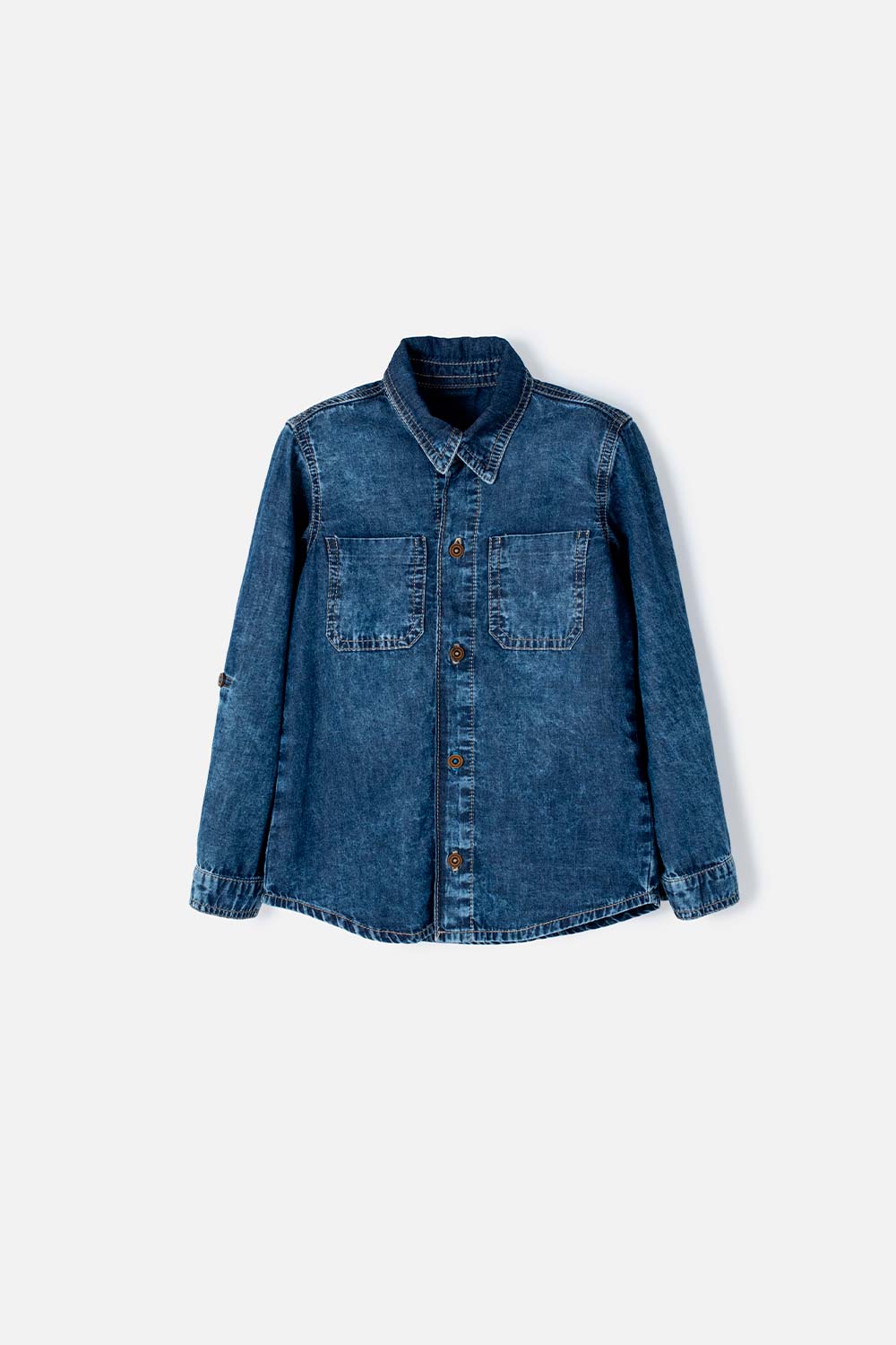 Camisa LittleMic azul tono medio manga larga para niño 2T a 5T 2T-0
