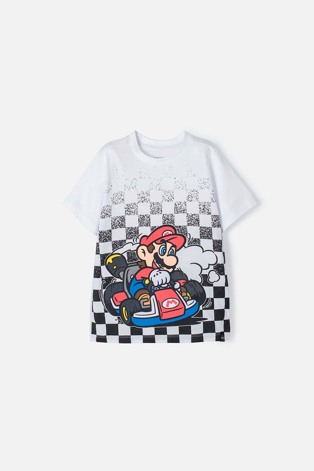Camiseta de Mario Bros blanca con estampado desvanecido para niño 4-0