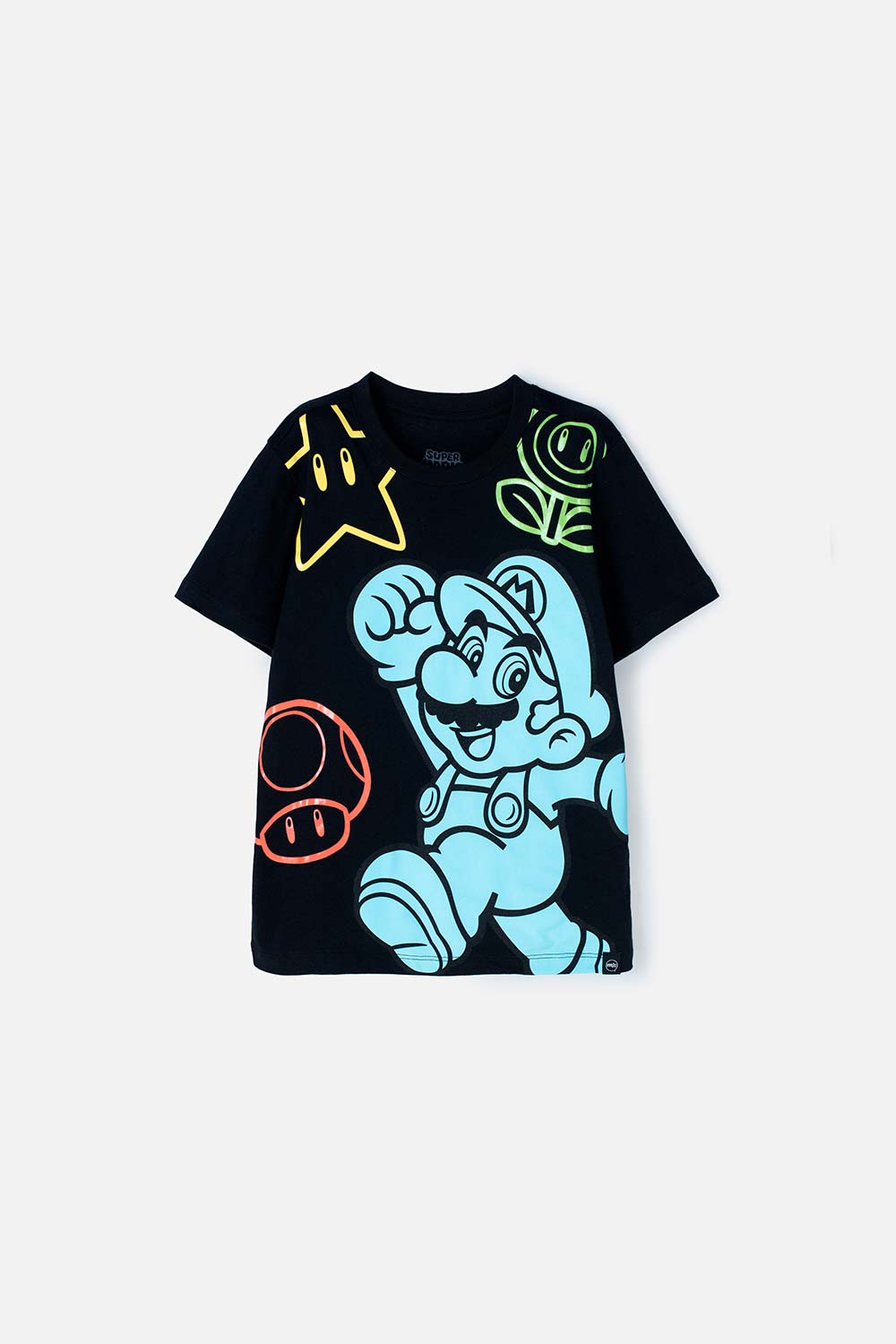 Camiseta de Mario Bros negra  manga corta para niño 4-0