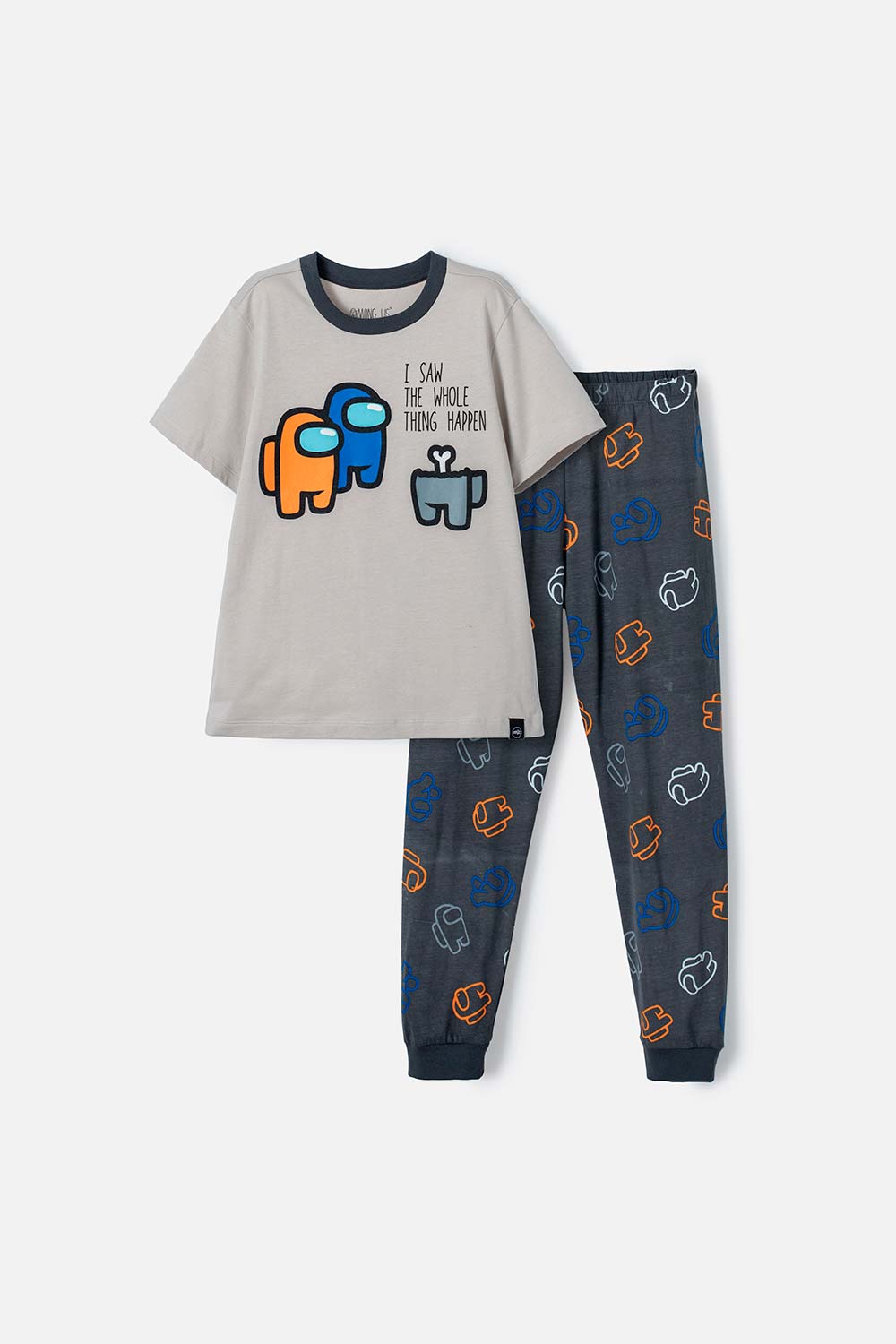 Pijama de Among Us manga corta pantalón largo gris para niño S-0