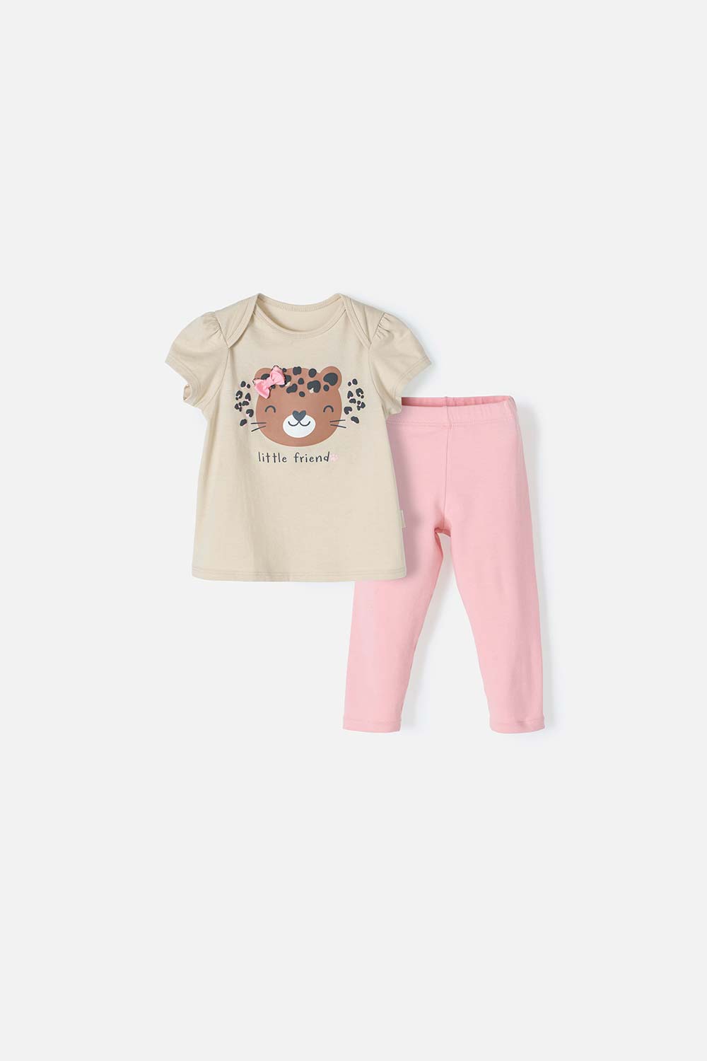 Conjunto LittleMic caqui y palo de rosa de pantalón para bebé niña 6-9-0