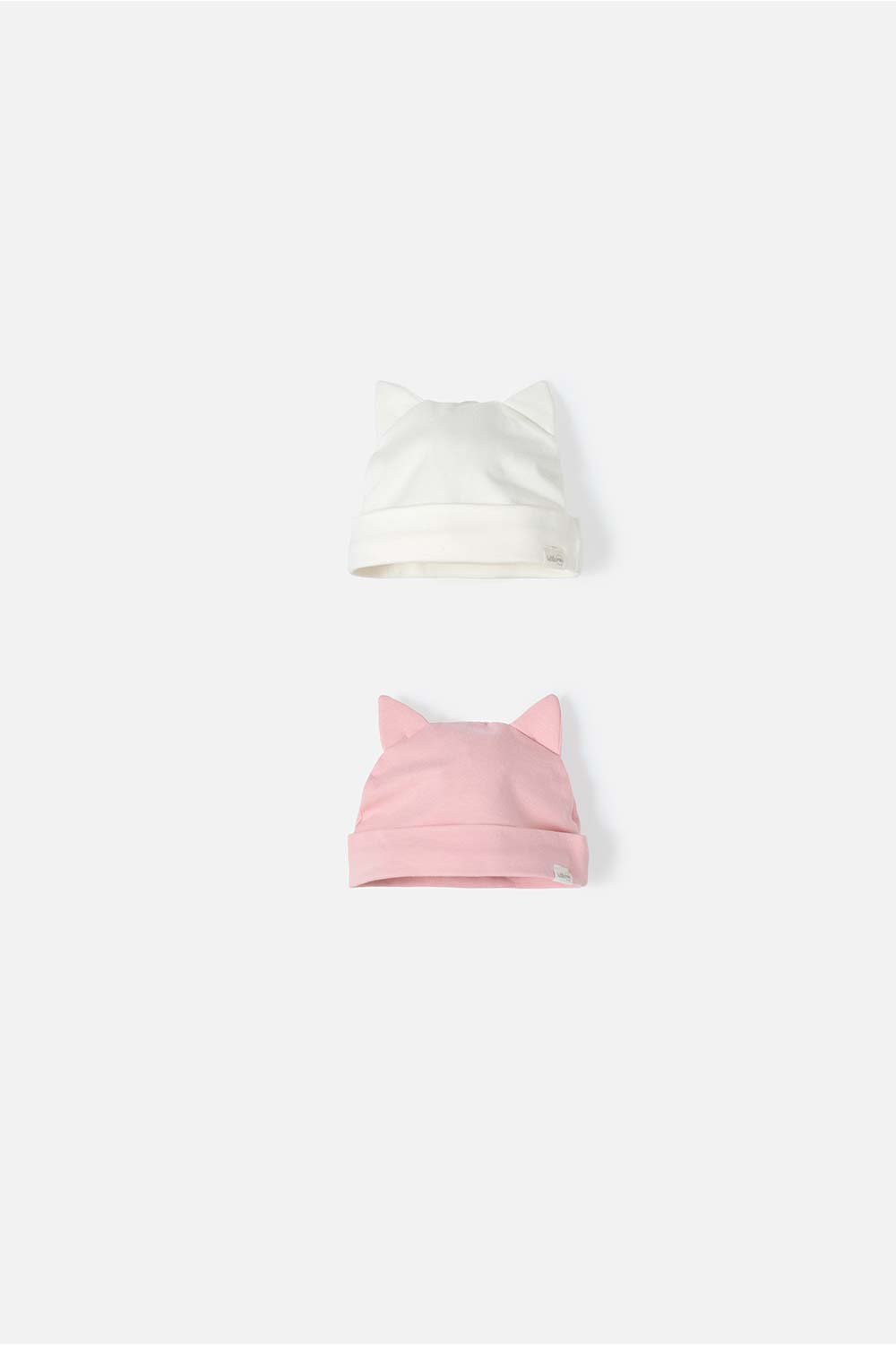 Dúo de gorros marfil y rosa con orejitas para bebé niña 6-12-0