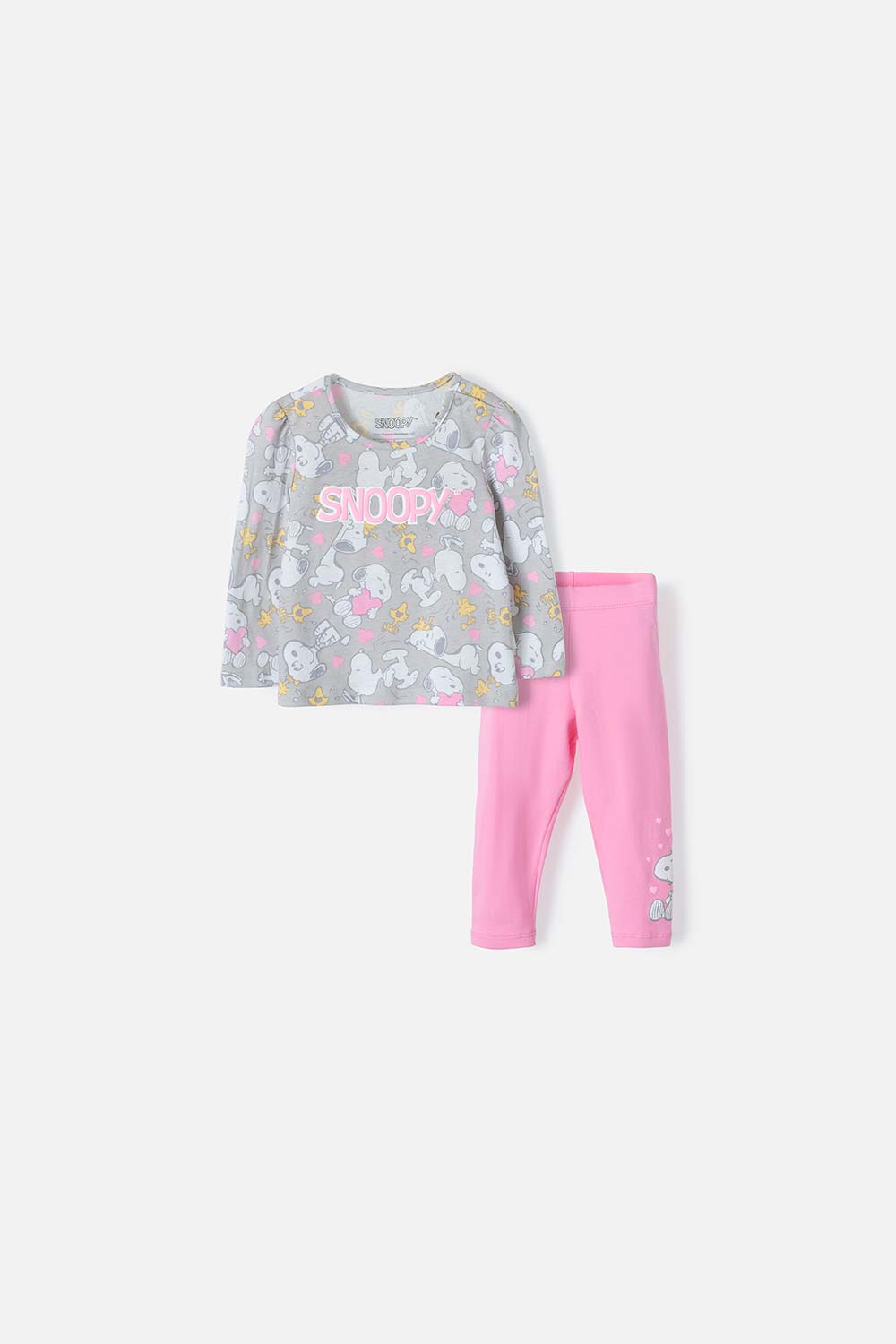 Conjunto de Snoopy gris y rosado de manga larga para bebé niña 3-6-0