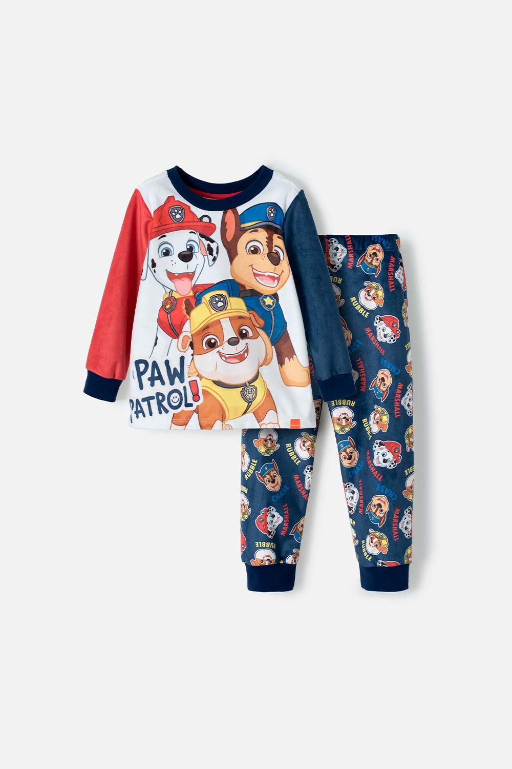 Pijama de Paw Patrol azul, blanca y roja de manga larga para niño 2T a 5T 2T-0