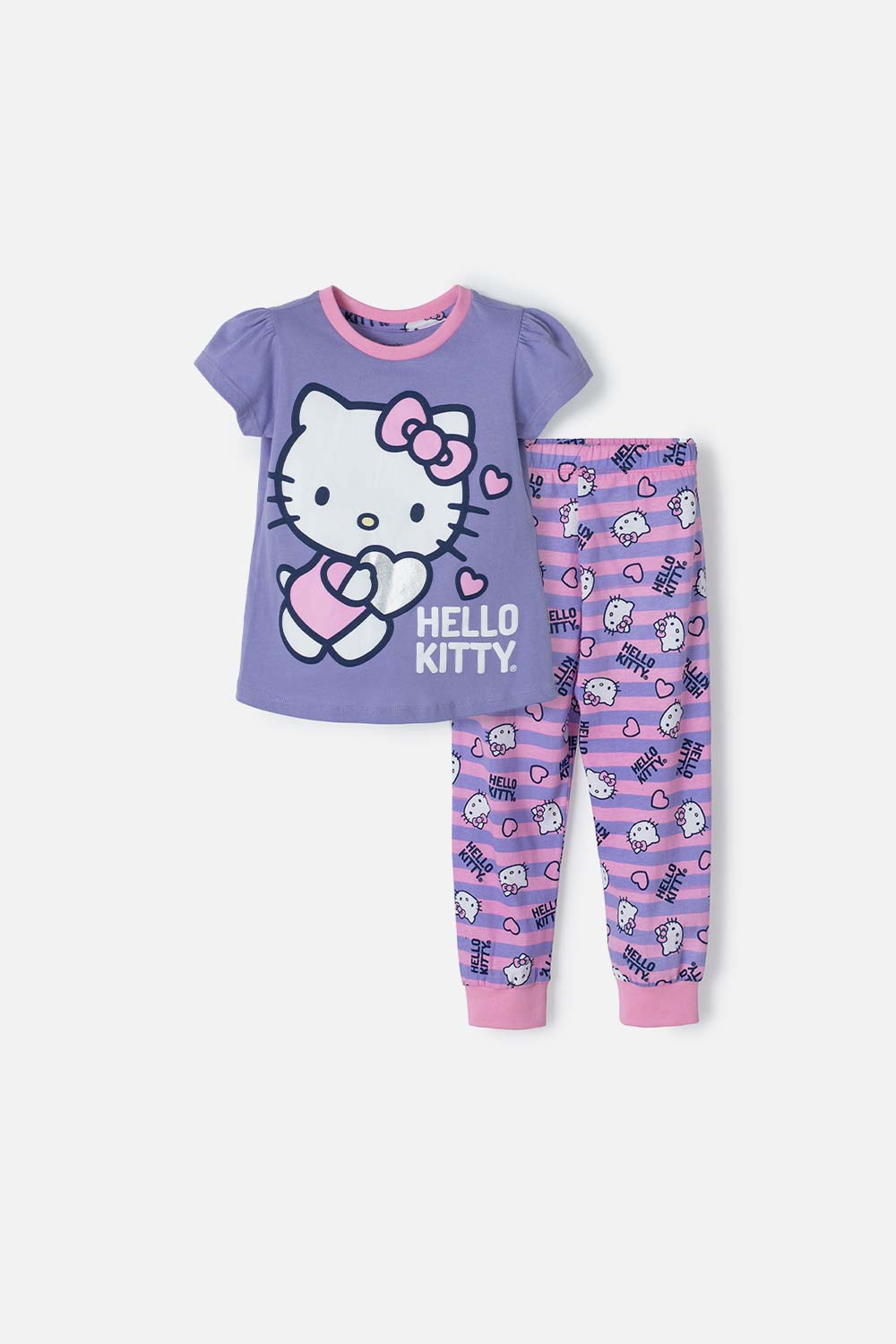Pijama de Hello Kitty con pantalón largo morado y rosado para niña 2T a 5T 2T-0