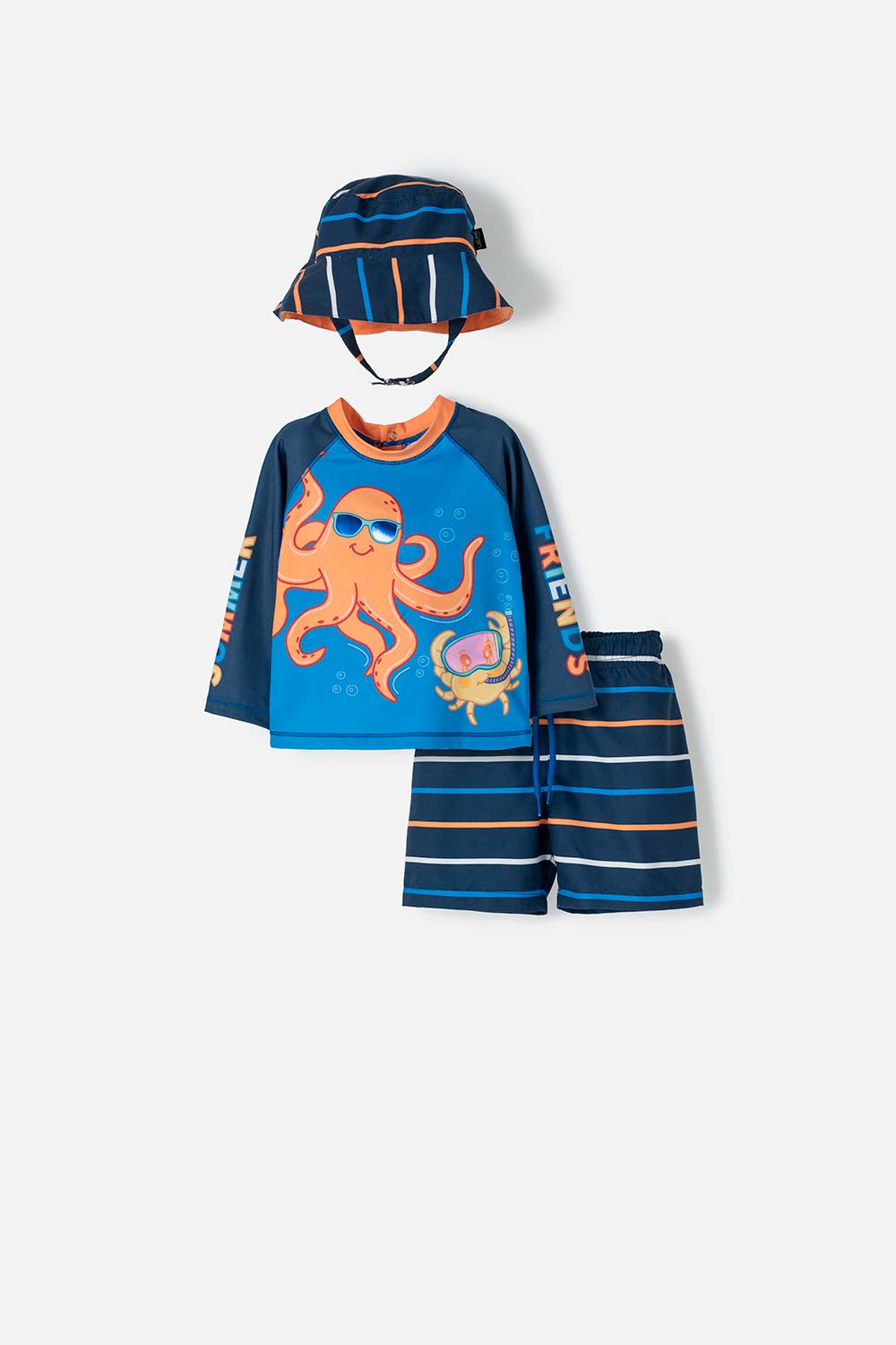 Conjunto de baño LittleMic multicolor con gorro para bebé niño 3-6-0