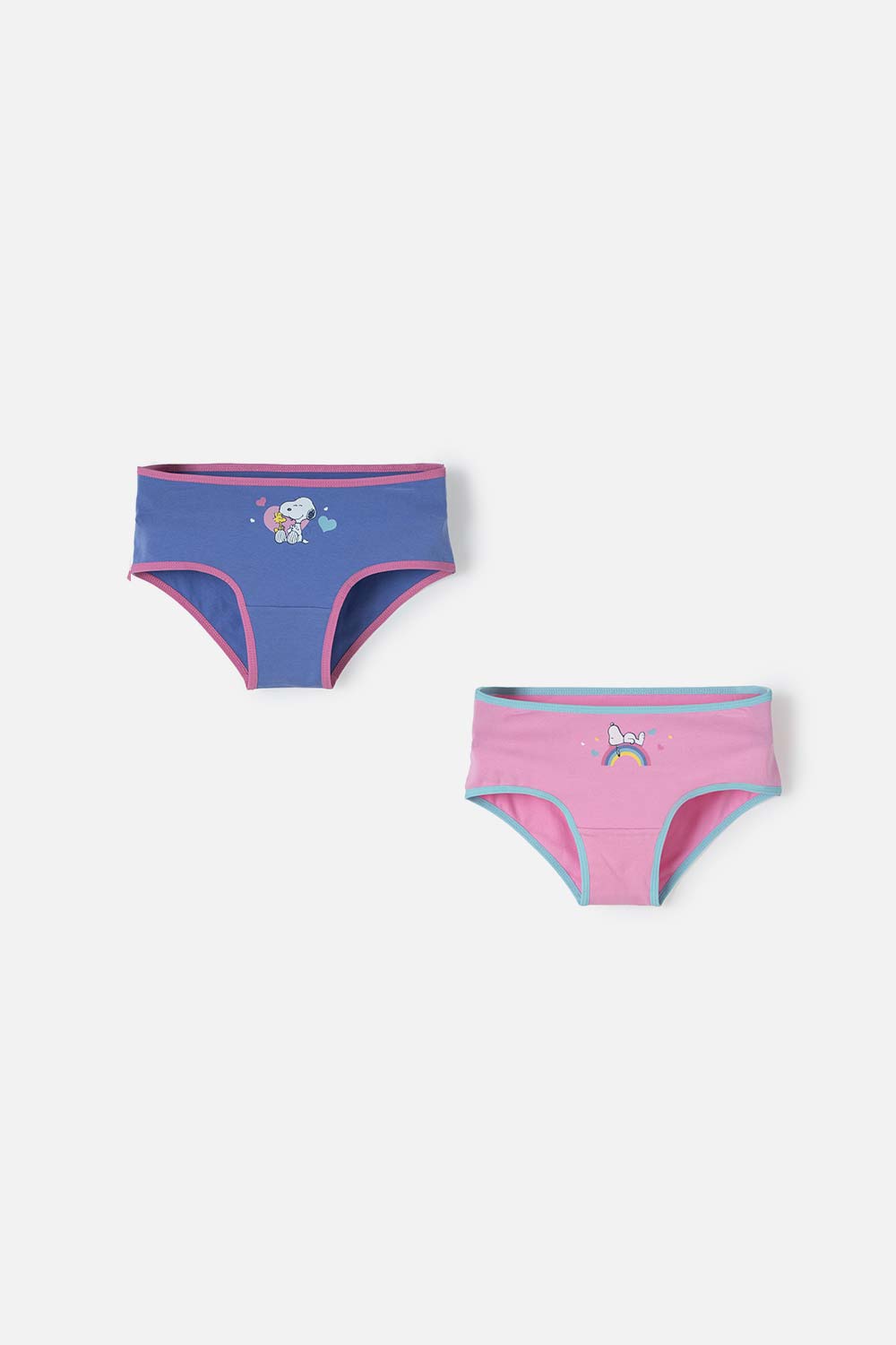 Pack X2 panties de Snoopy rosado, hortensia y turquesa estampados para niña 4-0
