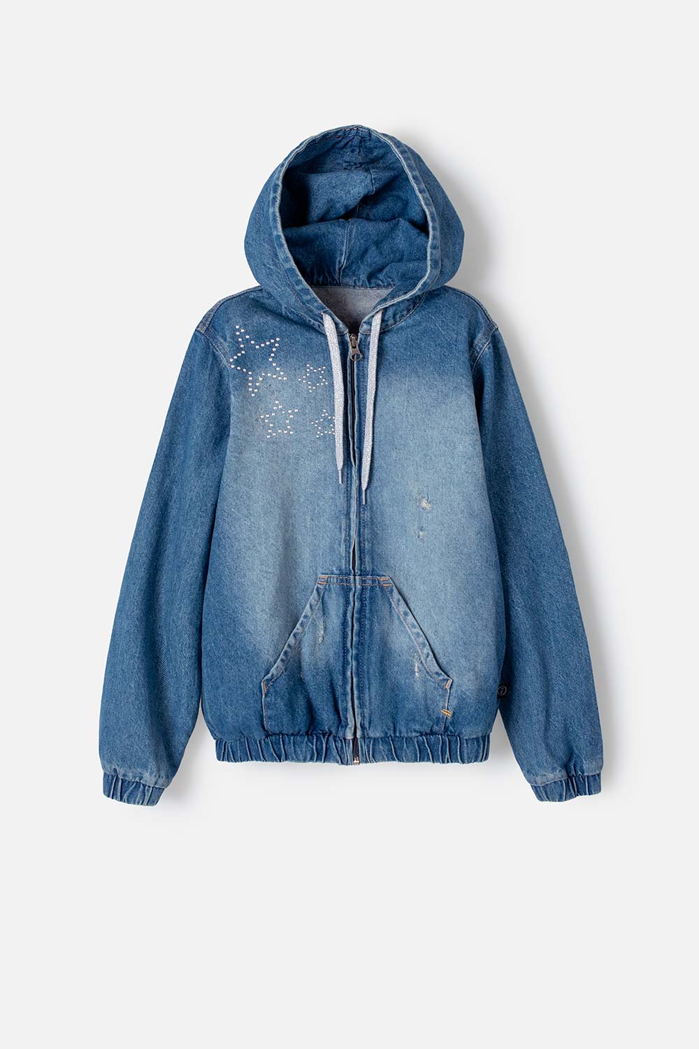 Chaqueta Mic en denim azul medio con apliques de estrellas para niña 4-0