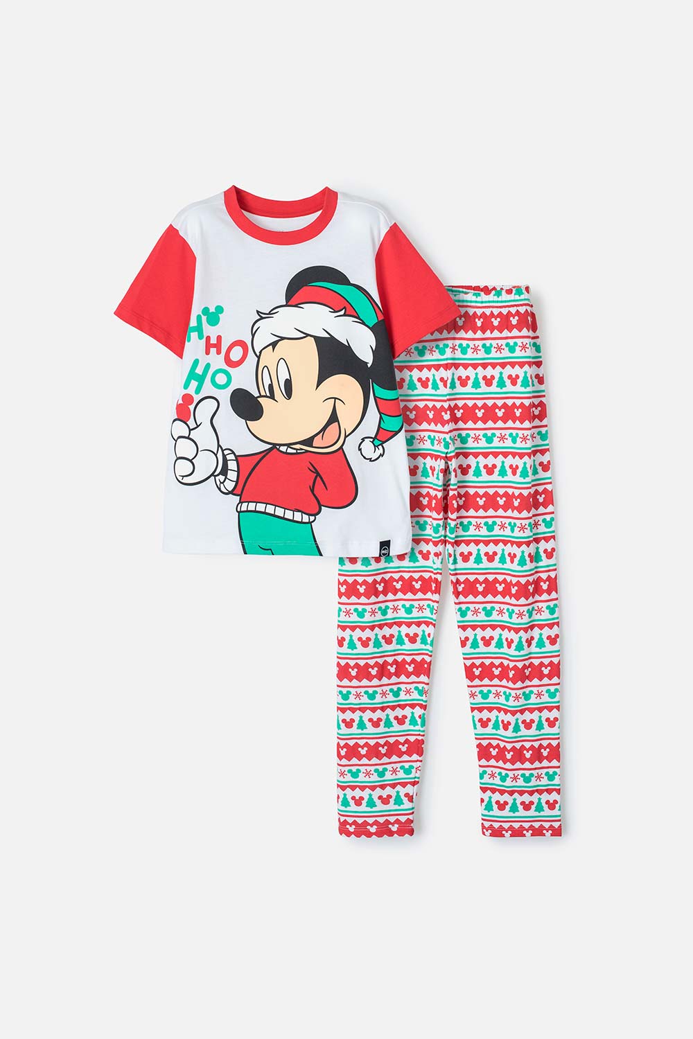 Pijama de Mickey Mouse blanca, roja y verde de pantalón largo para niño unisex 4-0