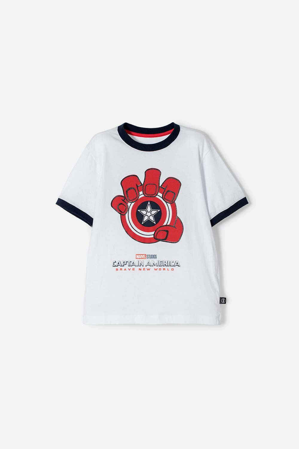 Camiseta del Capitán América blanca, azul oscura y roja de manga corta para niño 14-0