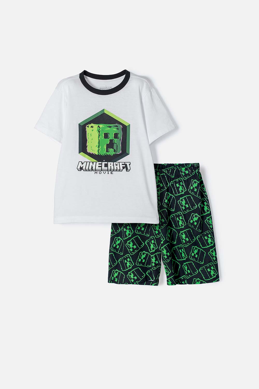 Pijama de Minecraft blanca y negra de bermuda para niño 6-0
