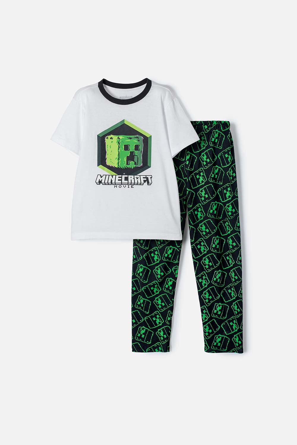 Pijama de Minecraft blanca y negra de pantalón largo para niño 6-0