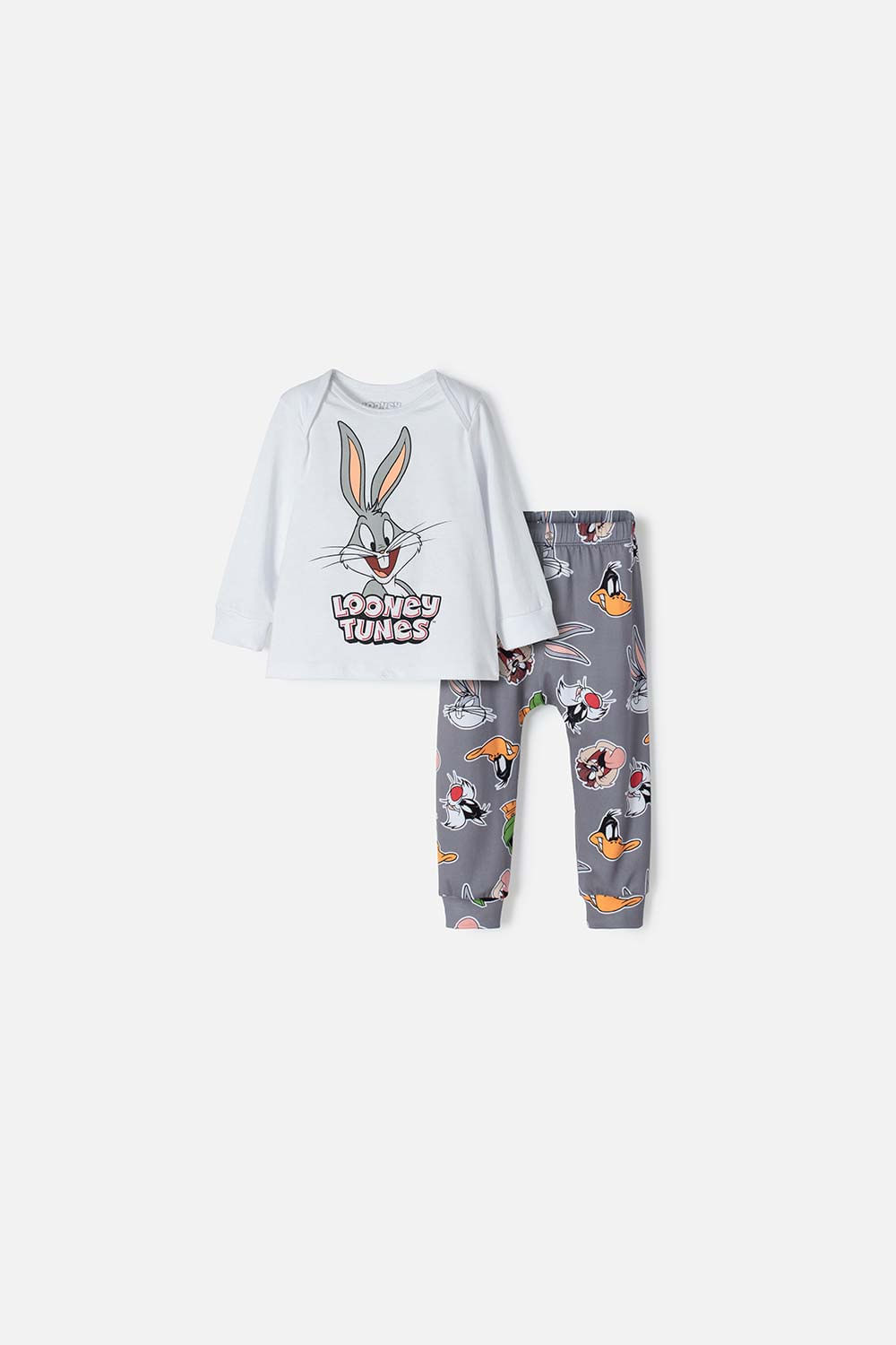 Pijama de los Looney Tunes blanca y gris manga larga para bebé niño 3-6-0