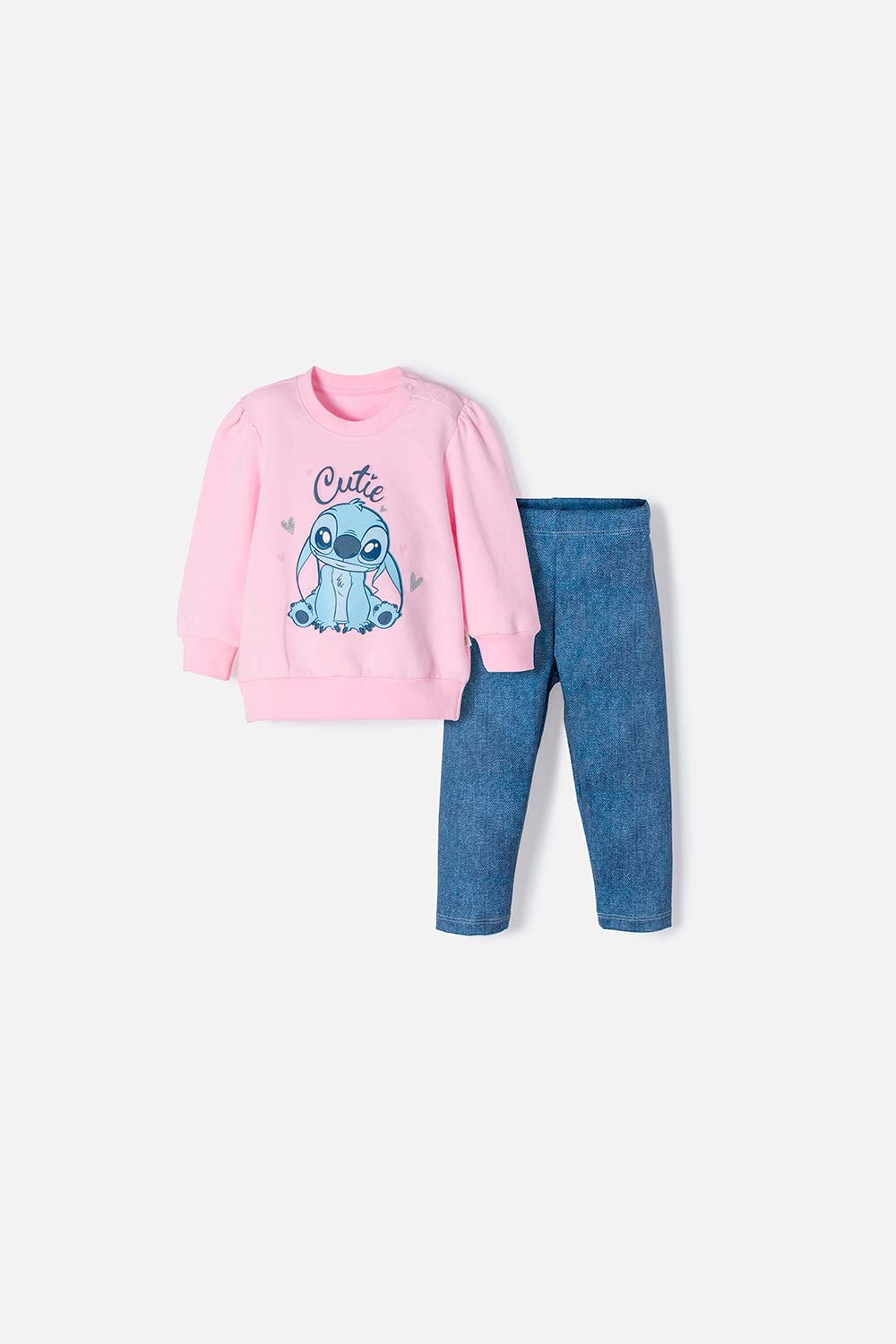 Conjunto de Stitch rosado y azul estampado para bebé niña 3-6-0
