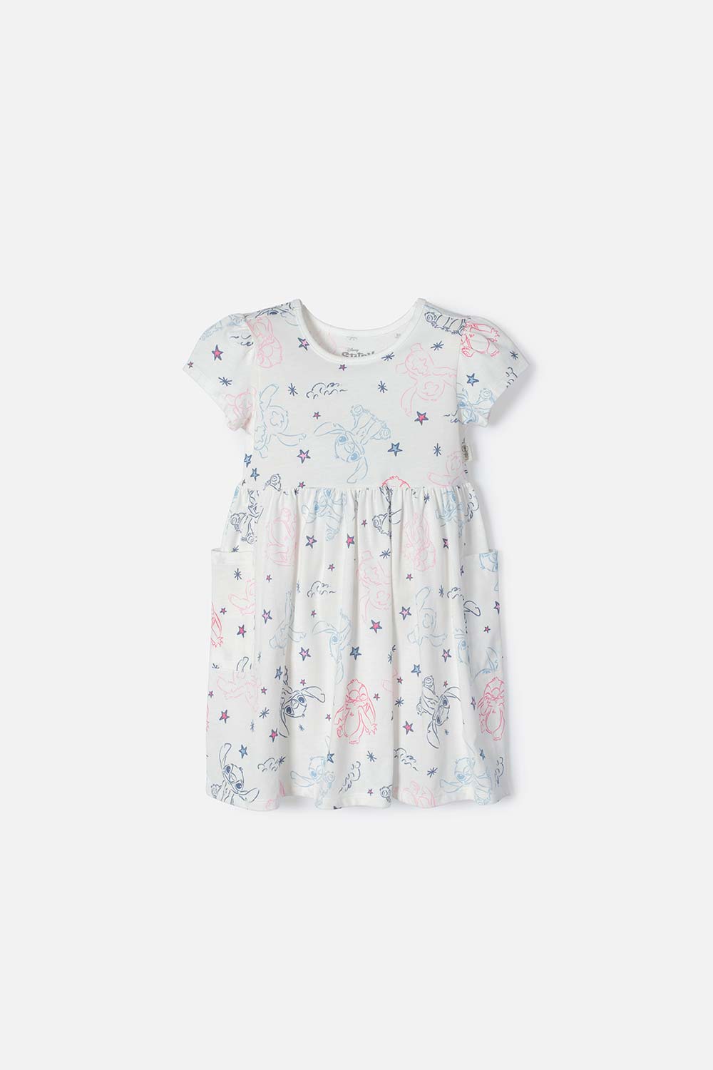 Vestido de Stitch marfil manga corta para niña 2T a 5T 2T-0