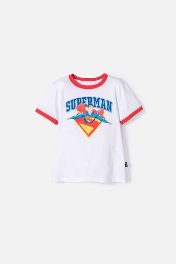 Camiseta se Superman blanca y roja manga corta para niño 2T a 5T 2T