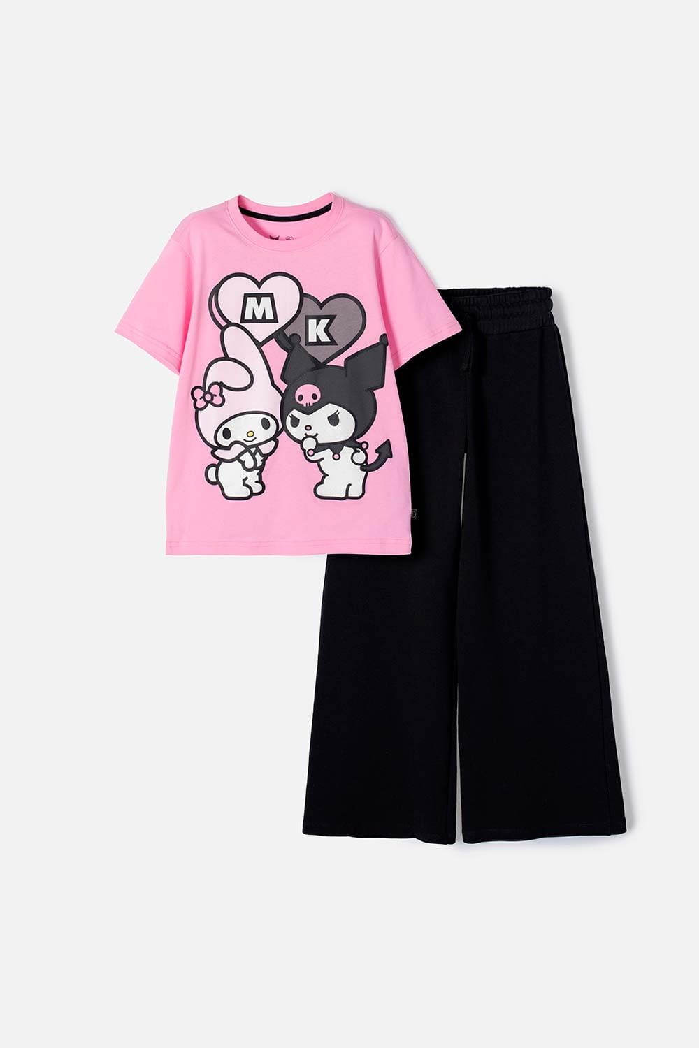 Conjunto de My Melody & Kuromi rosado y negro de pantalón largo para niña 4-0