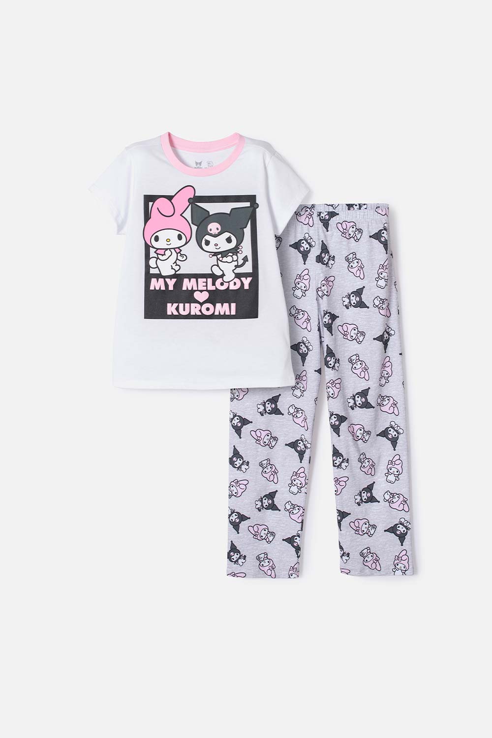 Pijama de My Melody & Kuromi gris y blanca de pantalón largo para niña 4-0
