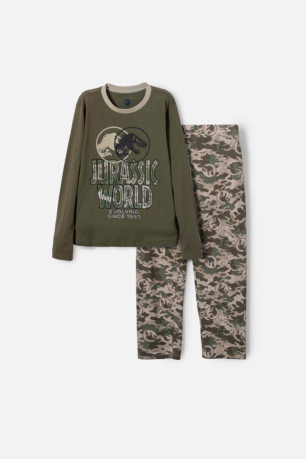 Pijama de Jurassic World verde de manga larga para niño 4-0