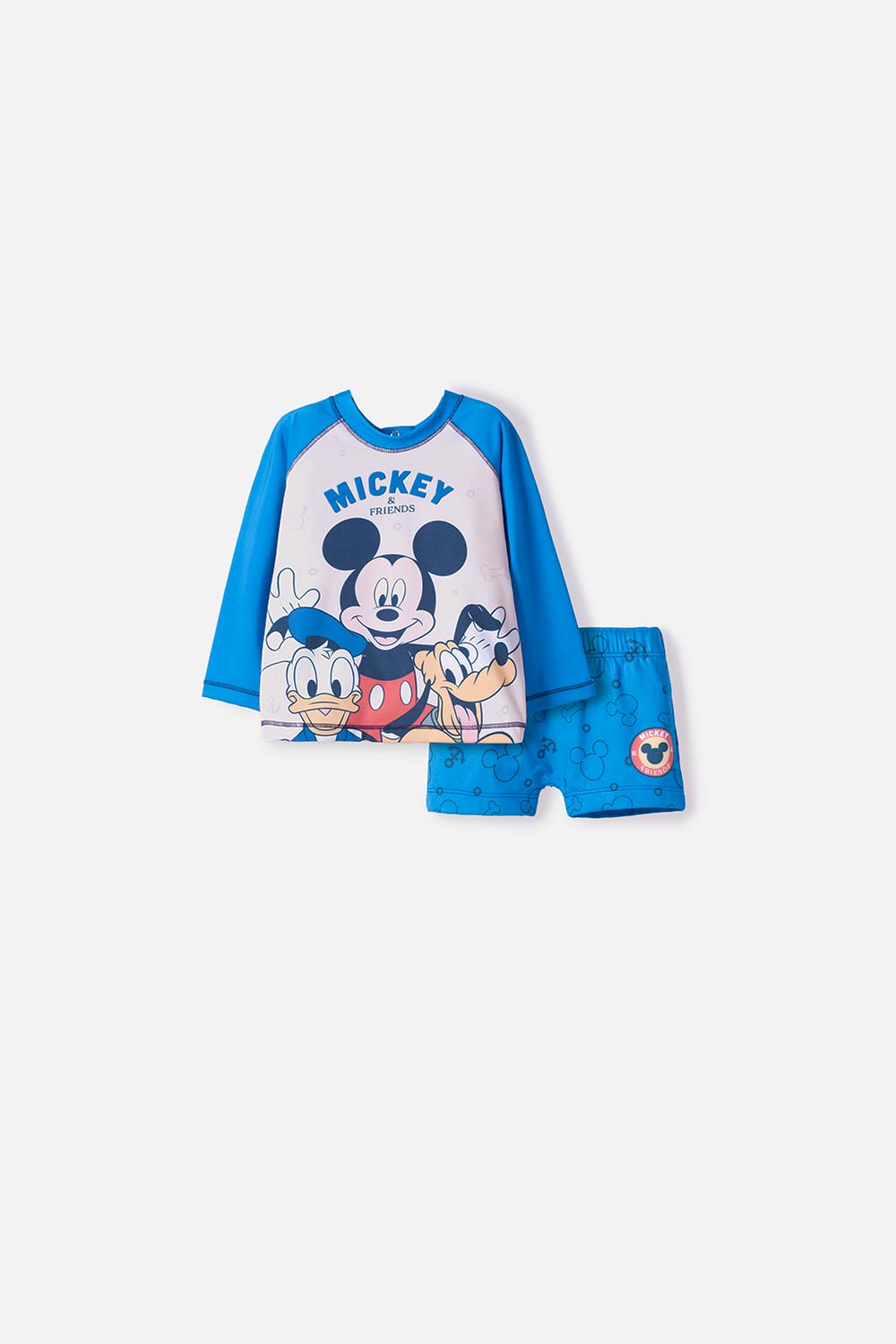 Conjunto de baño de Mickey Mouse azul manga larga para bebé niño 12-18-0