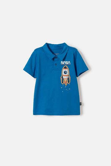 Camiseta tipo Polo de la Nasa azul para niño 2T a 5T 2T