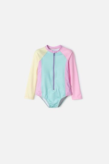 Vestido de baño LittleMic multicolor manga larga para niña 2T a 5T 2T