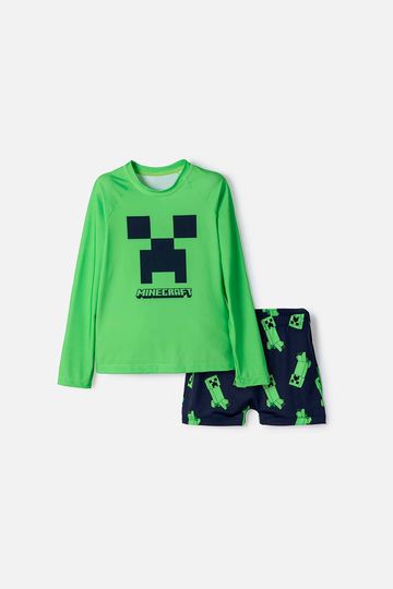 Conjunto de Minecraft manga larga verde y azul para niño 6